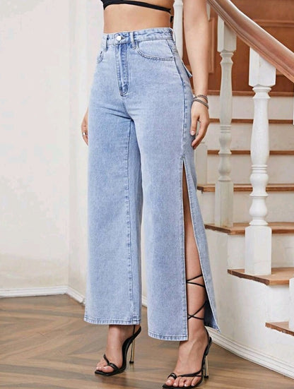 Jeans de Talle Alto de Muslo con Abertura BS06