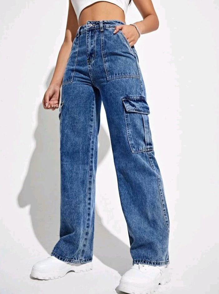 Jeans cargo de talle alto AN05