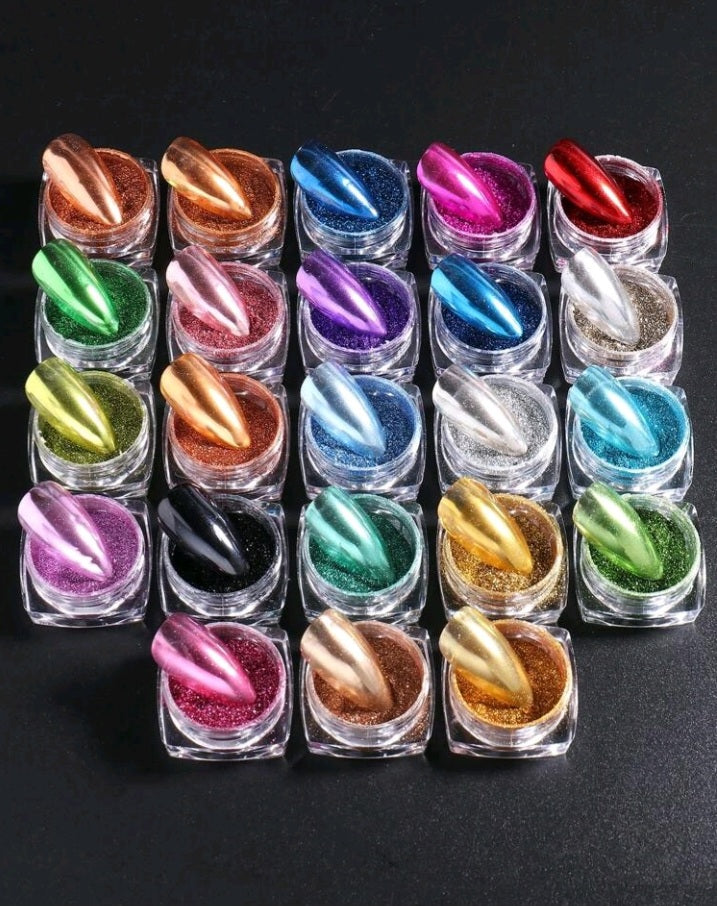 23 Cajas Holograficas Cromo Polvo Gel para Decoración de Uñas (948)