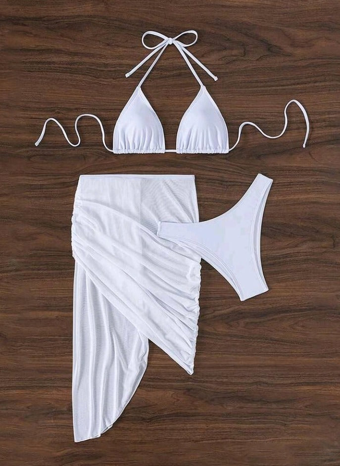 Set de 3 Piezas Bikini con Copa Triangular y Falda GO010