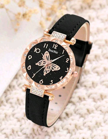 Reloj Cuarzo de Esfera con Estampado de Mariposa (495)