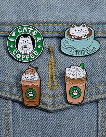 Broche con Diseño de Café y Gatos IM02