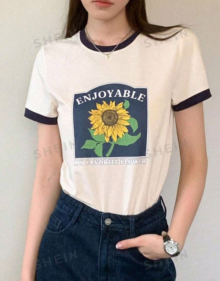 Camiseta con Estampado de Girasol JF07