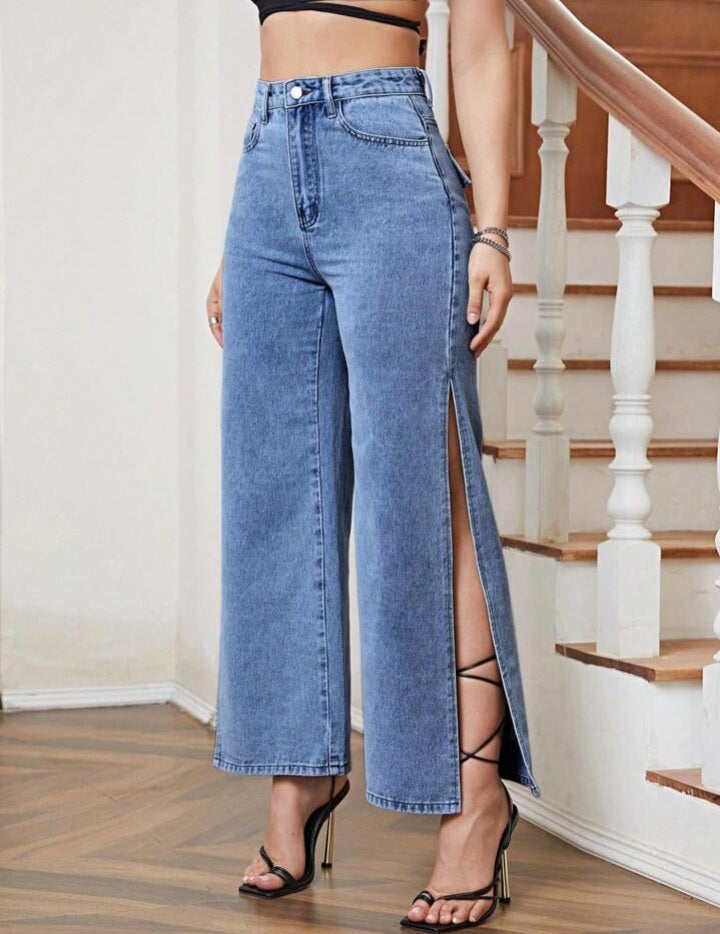 Jeans de Talle Alto de Muslo con Abertura BS06