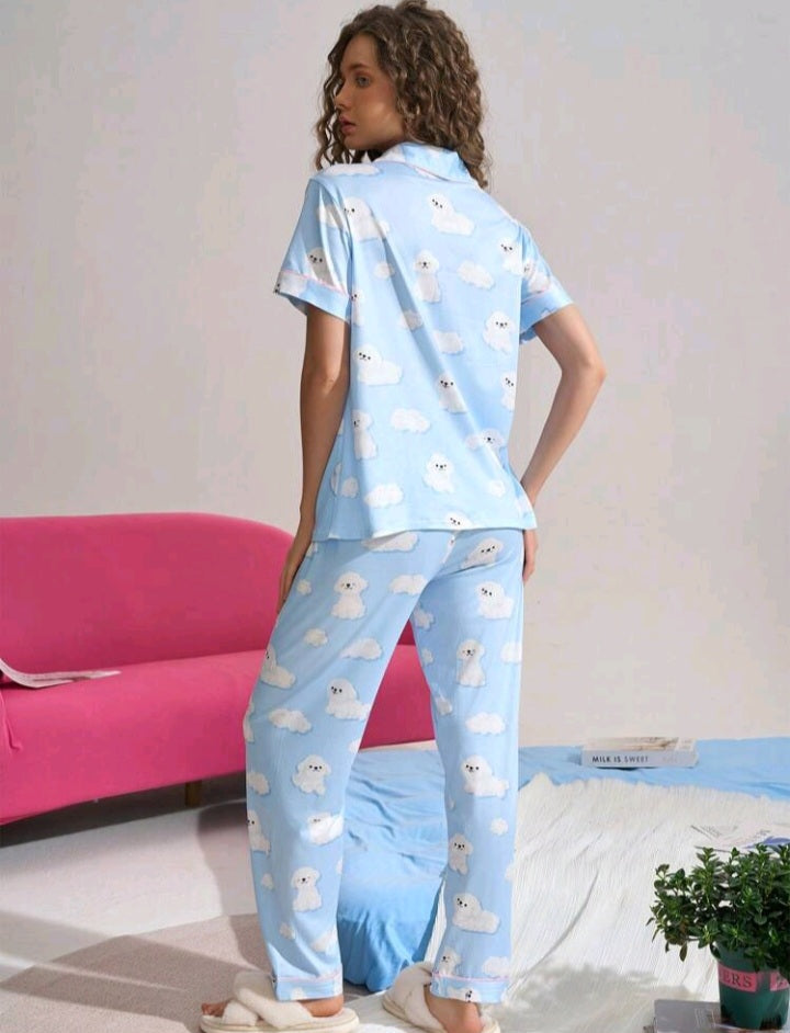 Conjunto de Pijama con Estampado de Nube y Cachorro LÑ05