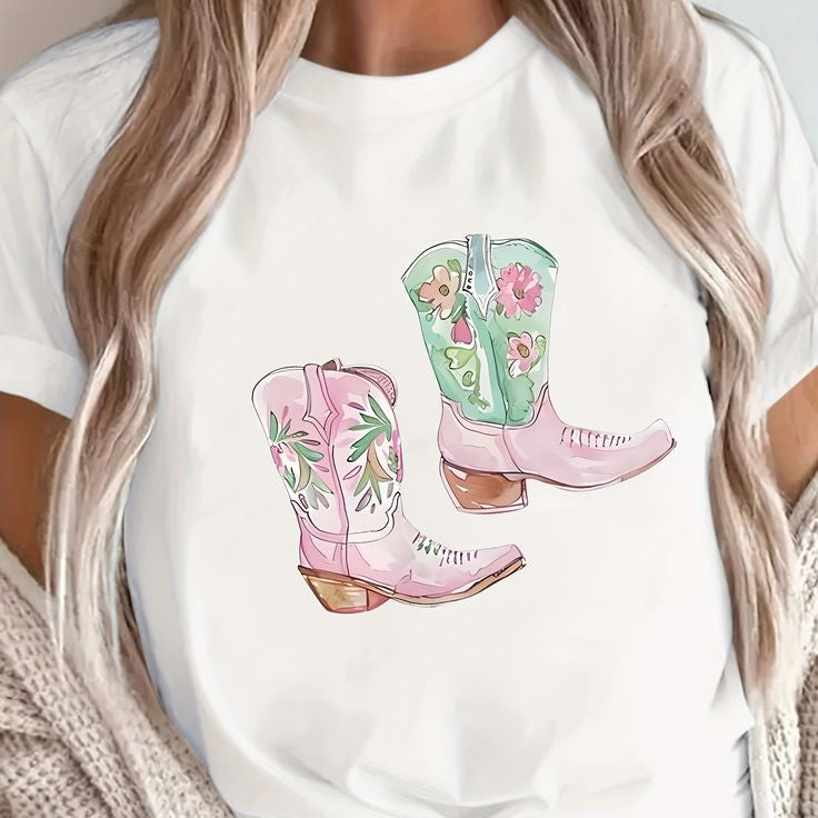 Camiseta Informal con Estampado de Botas JH02