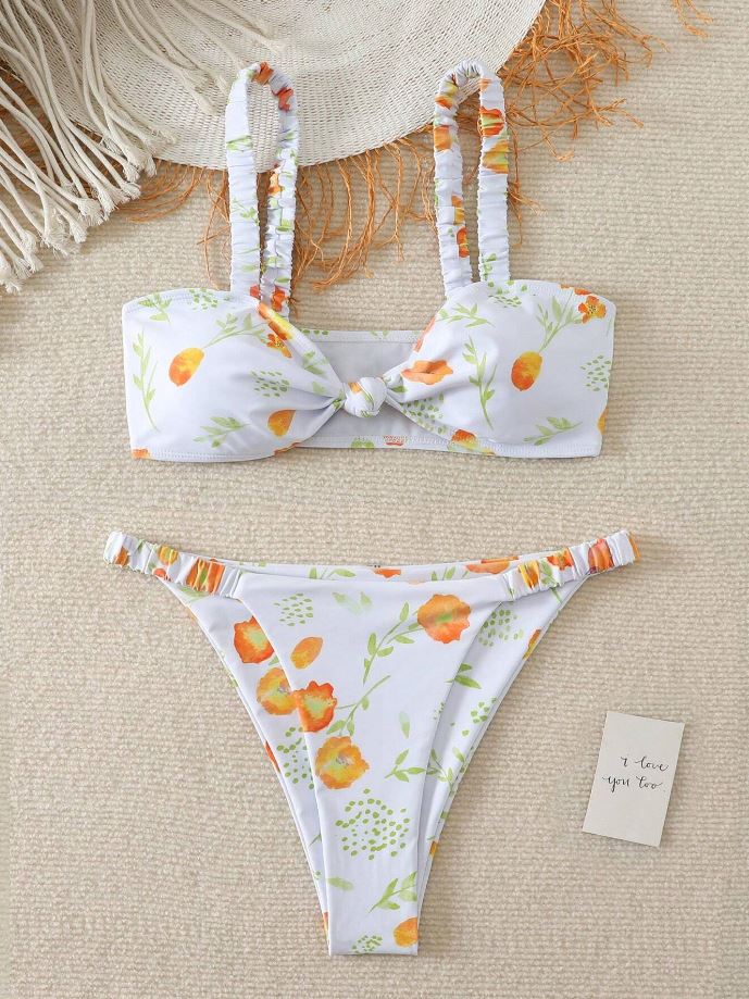 Traje de Baño con Diseño de Nudo  y Estampado Floral GS04