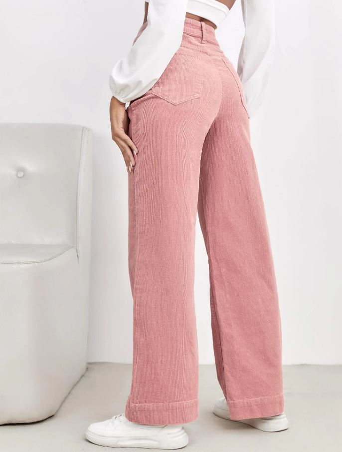 Pantalon de Pana de Talle Alto con Bolsillo Oblicuo (916)