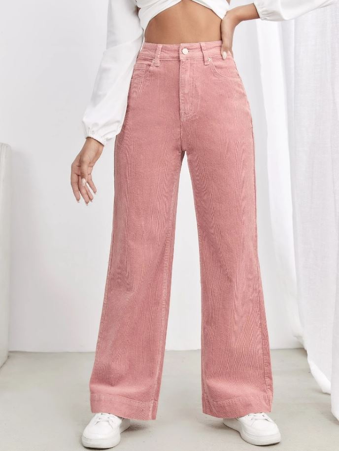 Pantalon de Pana de Talle Alto con Bolsillo Oblicuo (916)