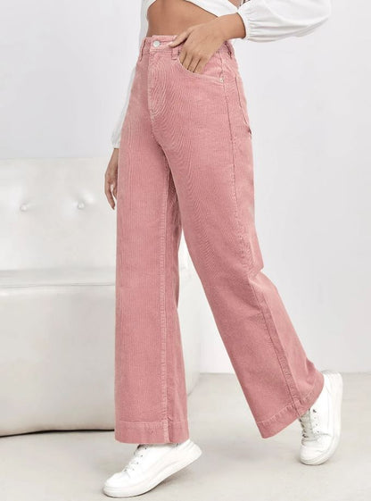 Pantalon de Pana de Talle Alto con Bolsillo Oblicuo (916)